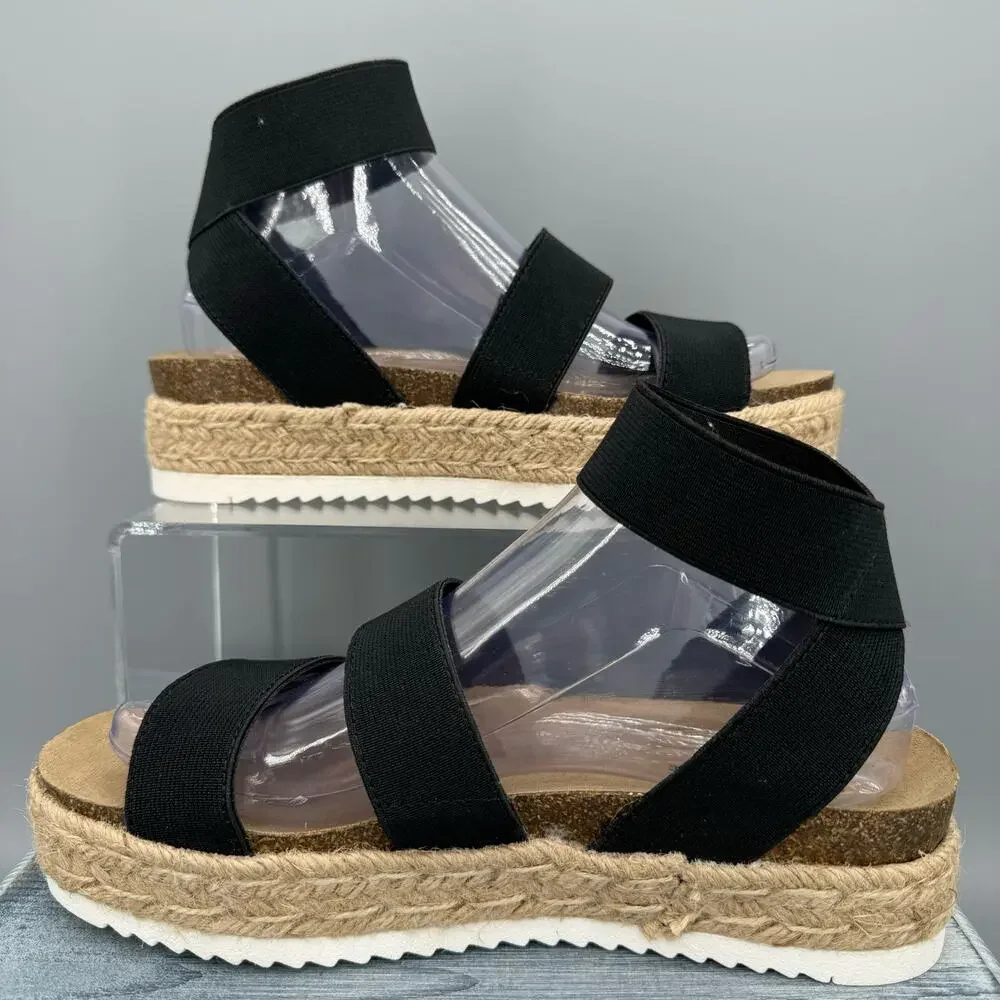 NEW Cushionaire Women’s Mandy Stretch Platform Sandals Black Size 7.5M